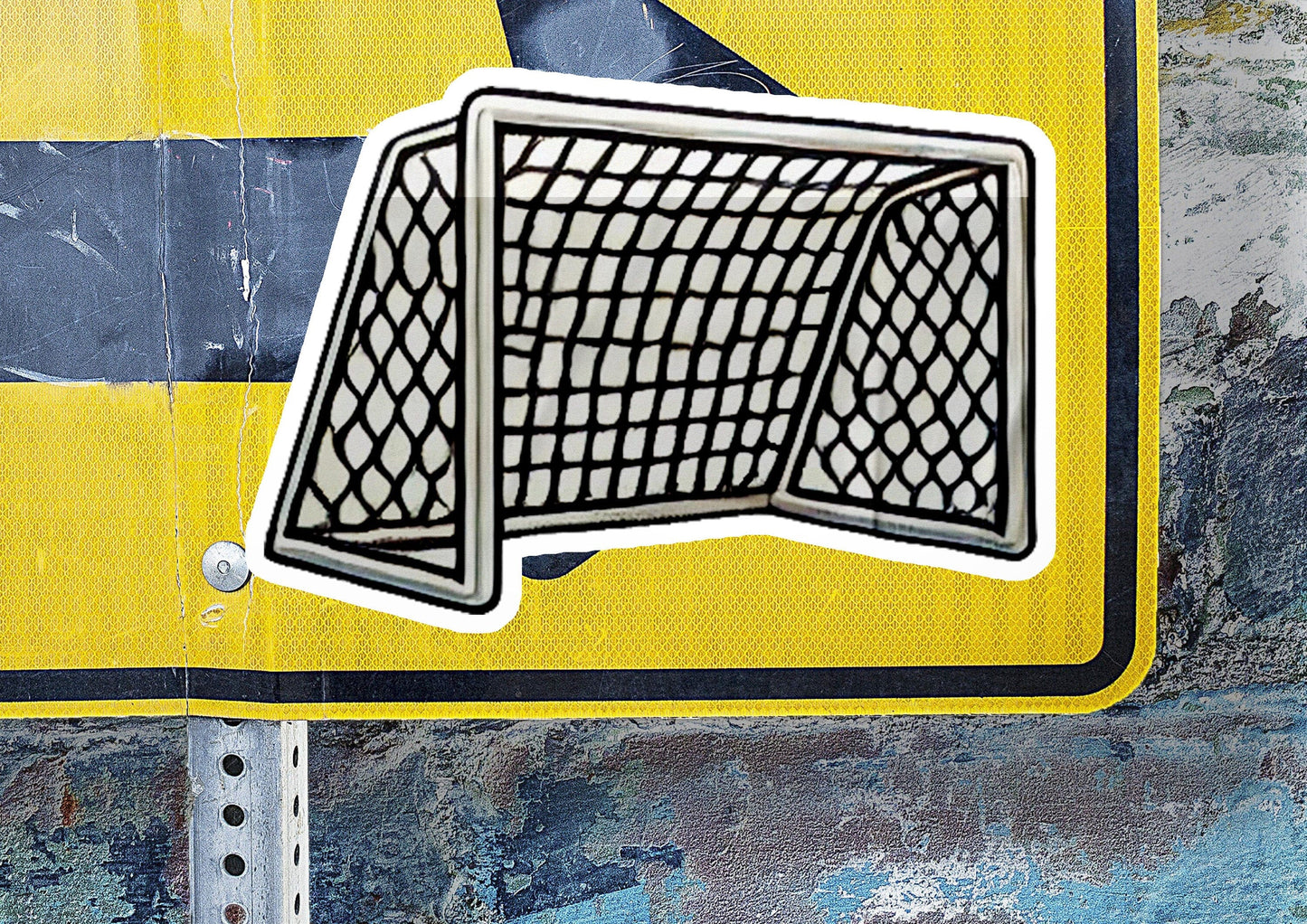 a sticker of a goalie net on a street sign