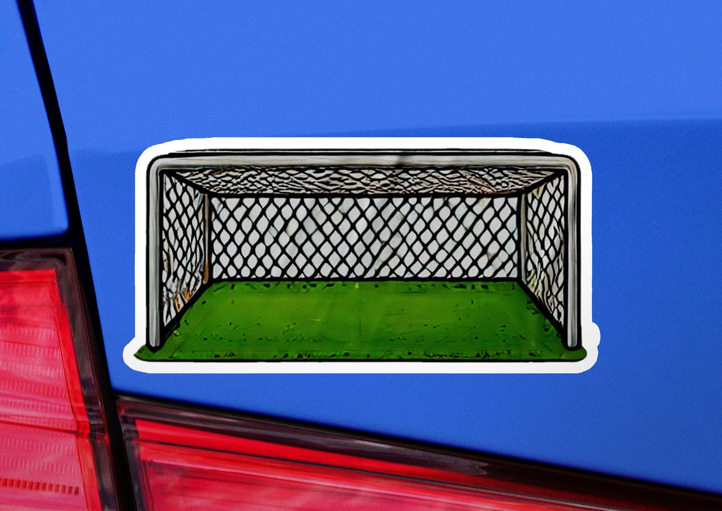 a sticker of a cage on the back of a car