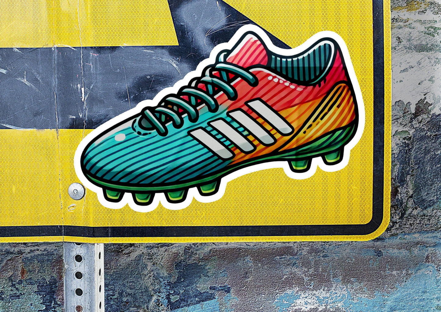 a close up of a street sign with a shoe on it