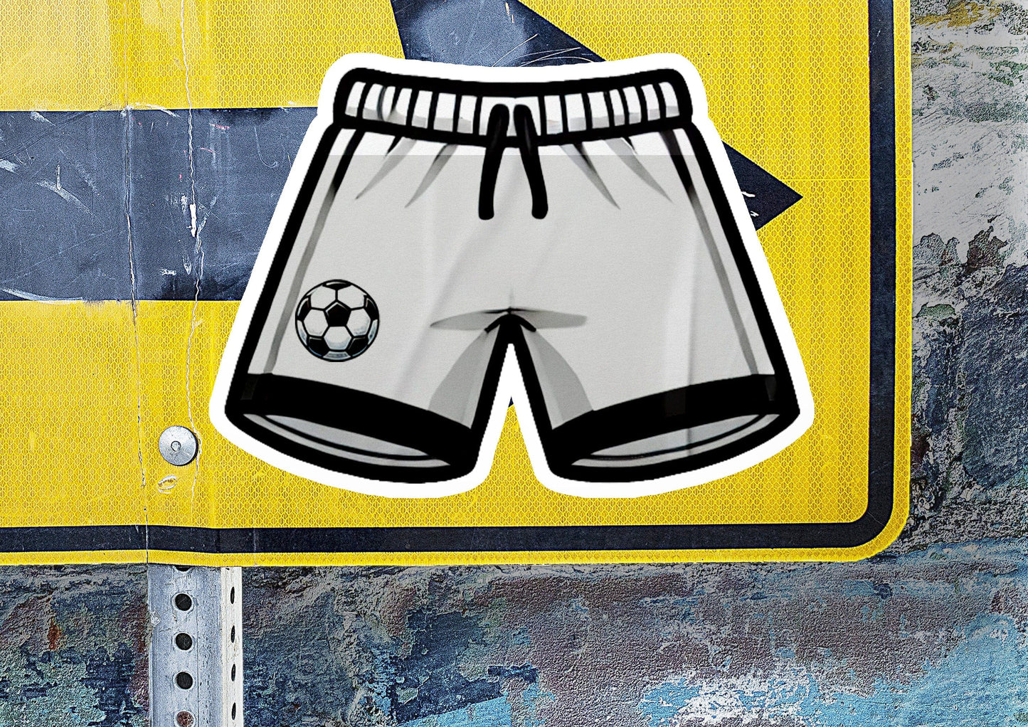 a street sign with a picture of a soccer shorts on it