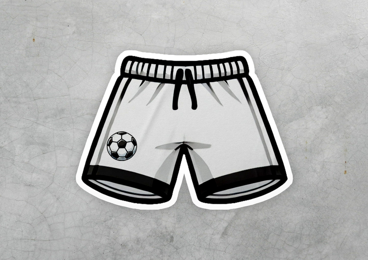 a sticker of a soccer shorts with a soccer ball on it