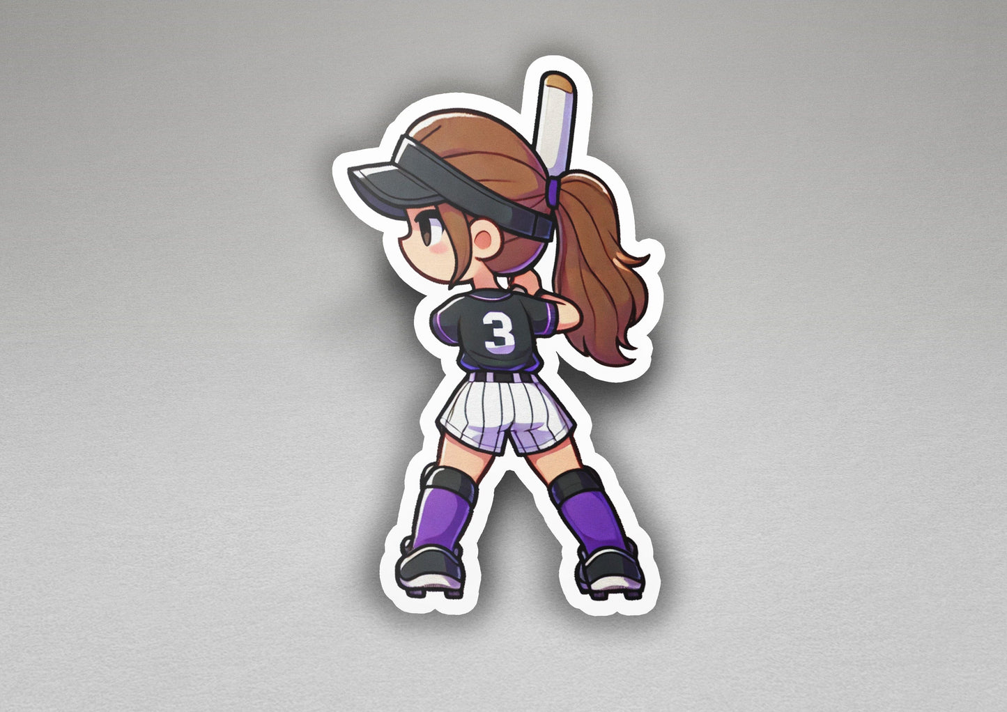 a sticker of a girl with a baseball bat