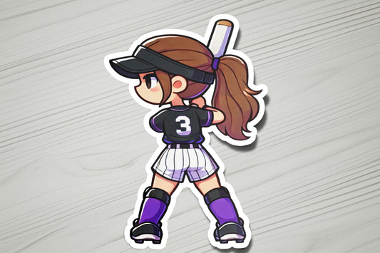a sticker of a girl with a baseball bat