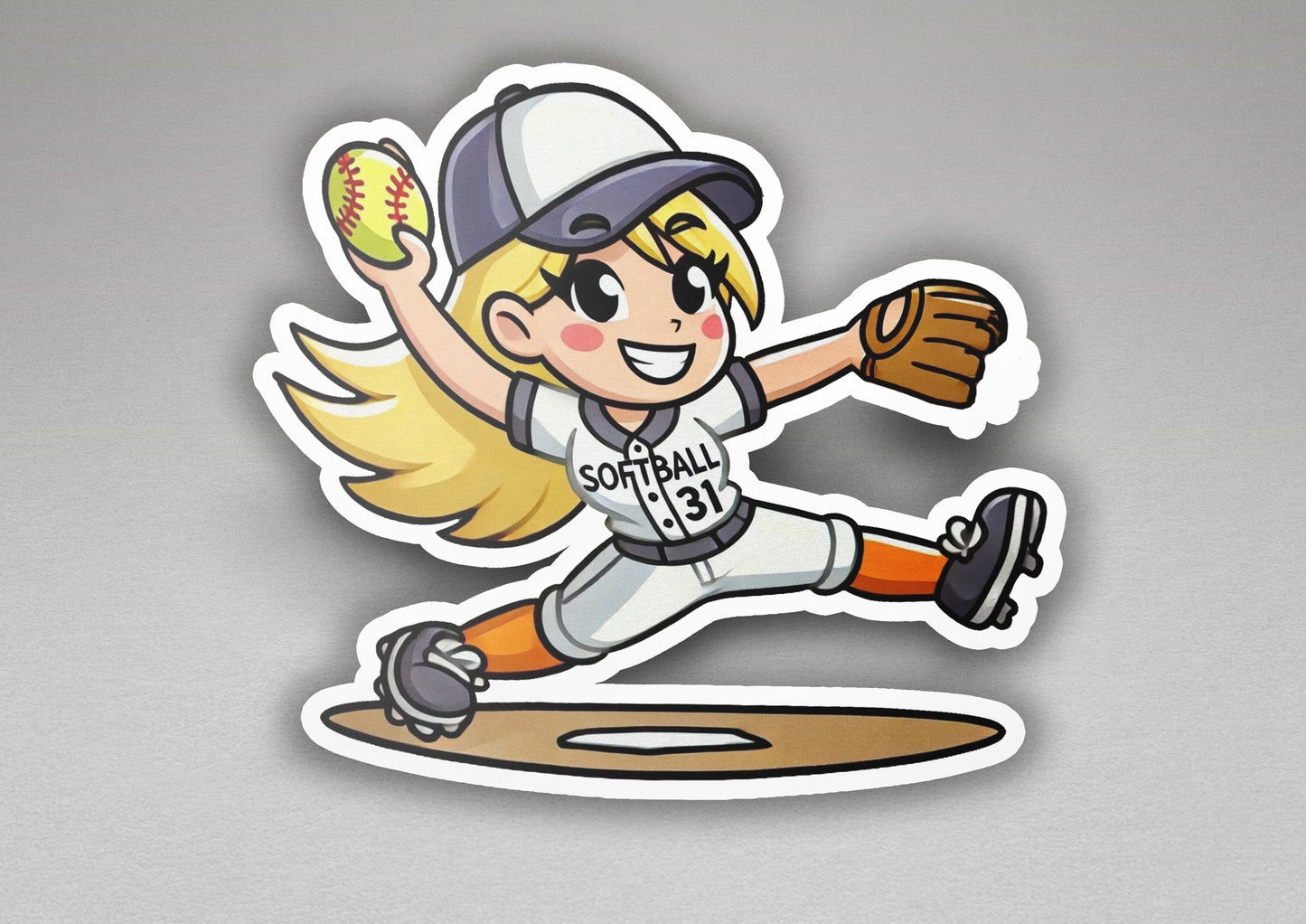 a sticker of a girl throwing a baseball