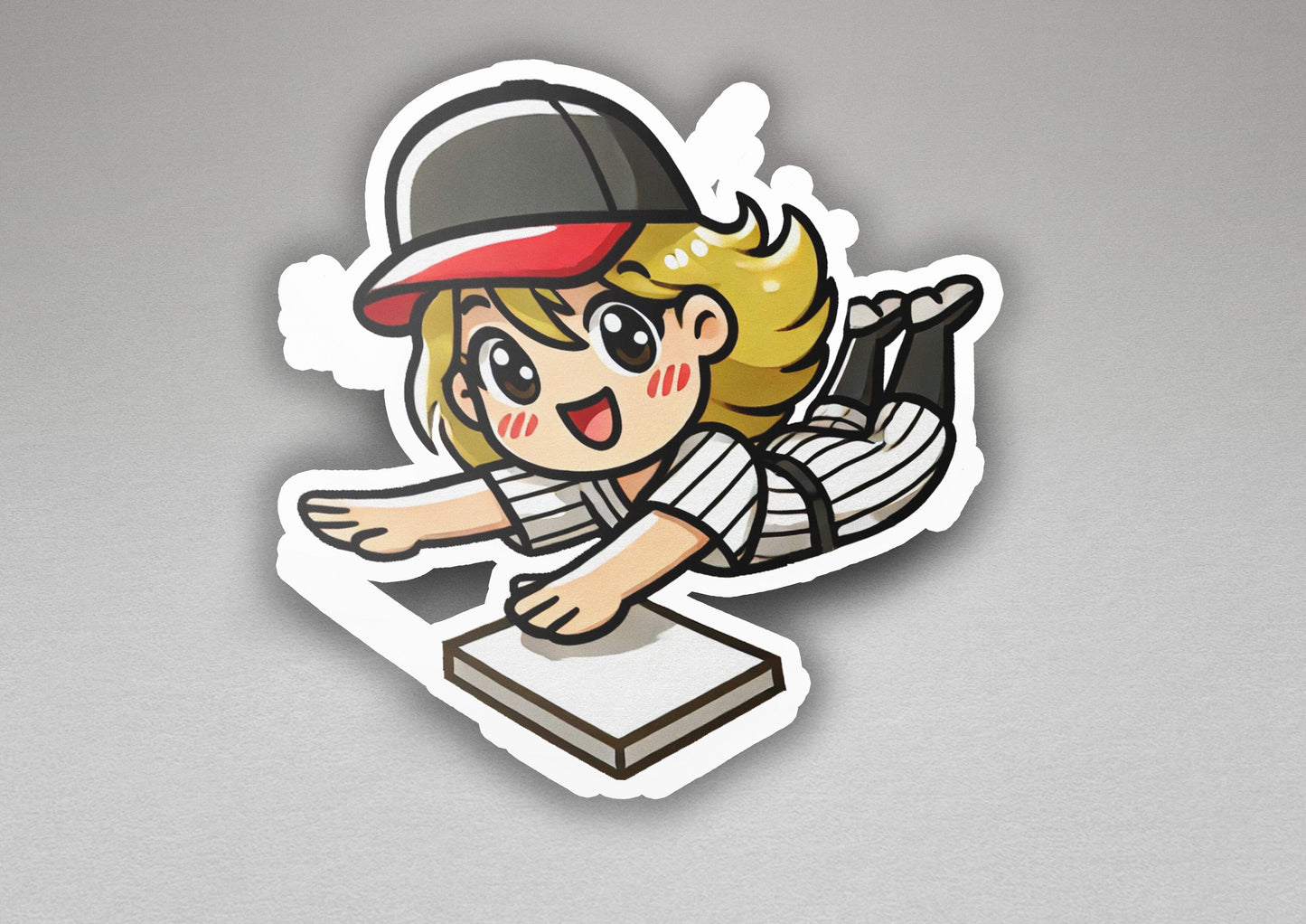 a sticker of a girl flying through the air