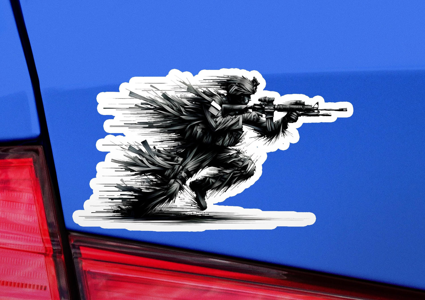 a sticker of a man holding a gun