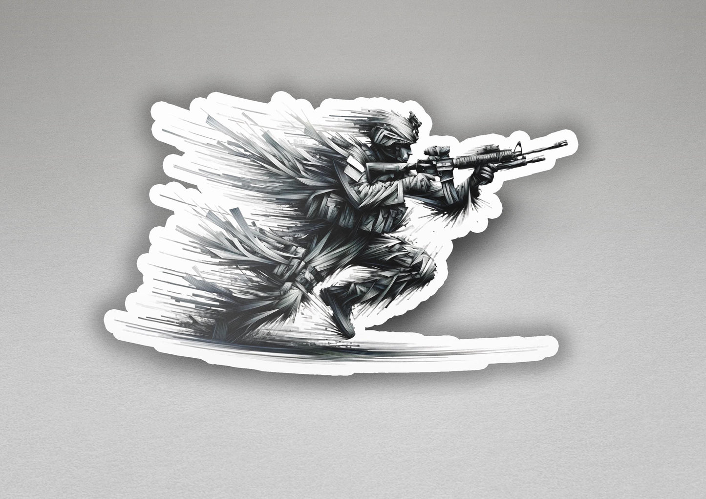 a sticker of a man with a gun