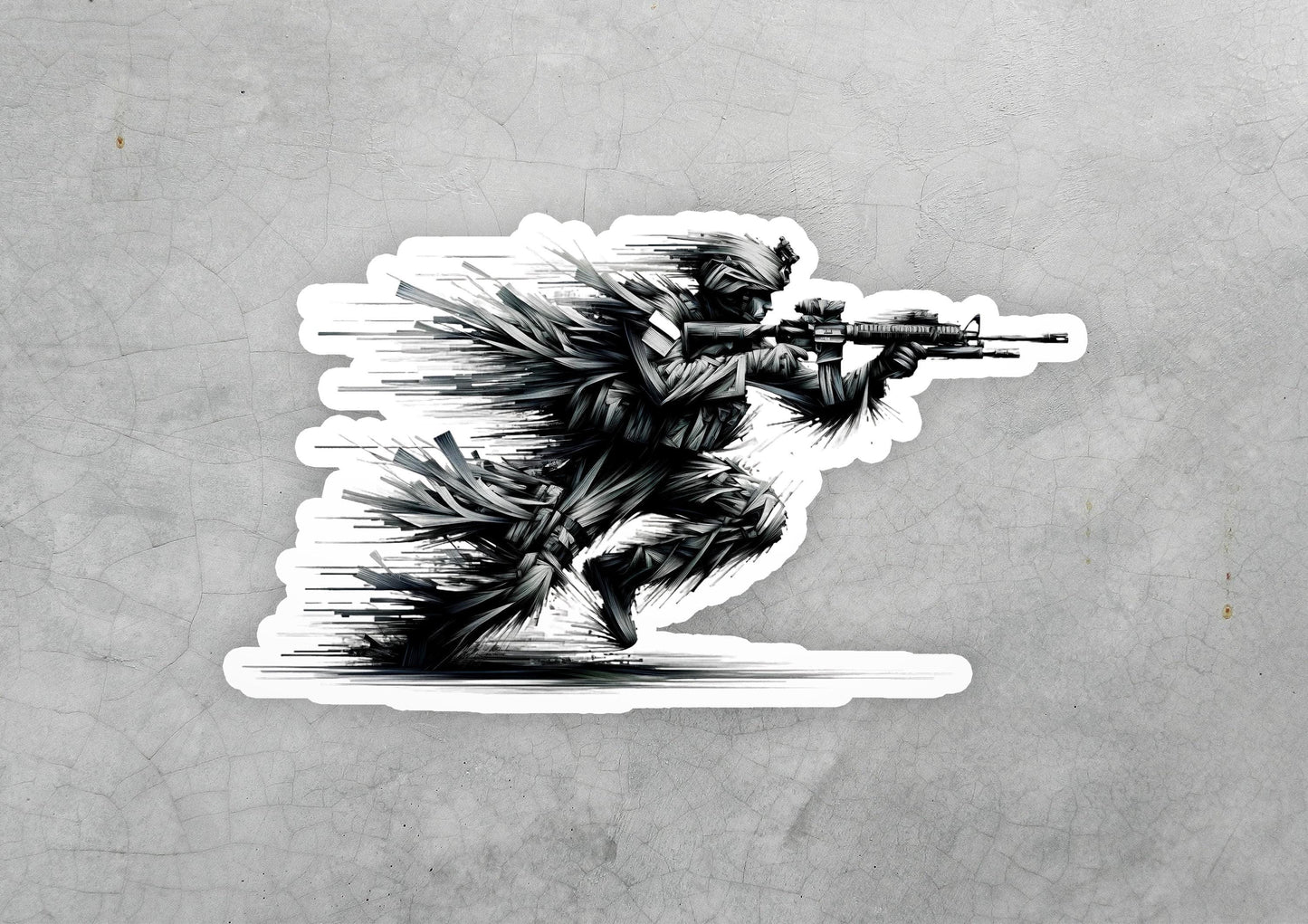 a sticker of a man with a gun