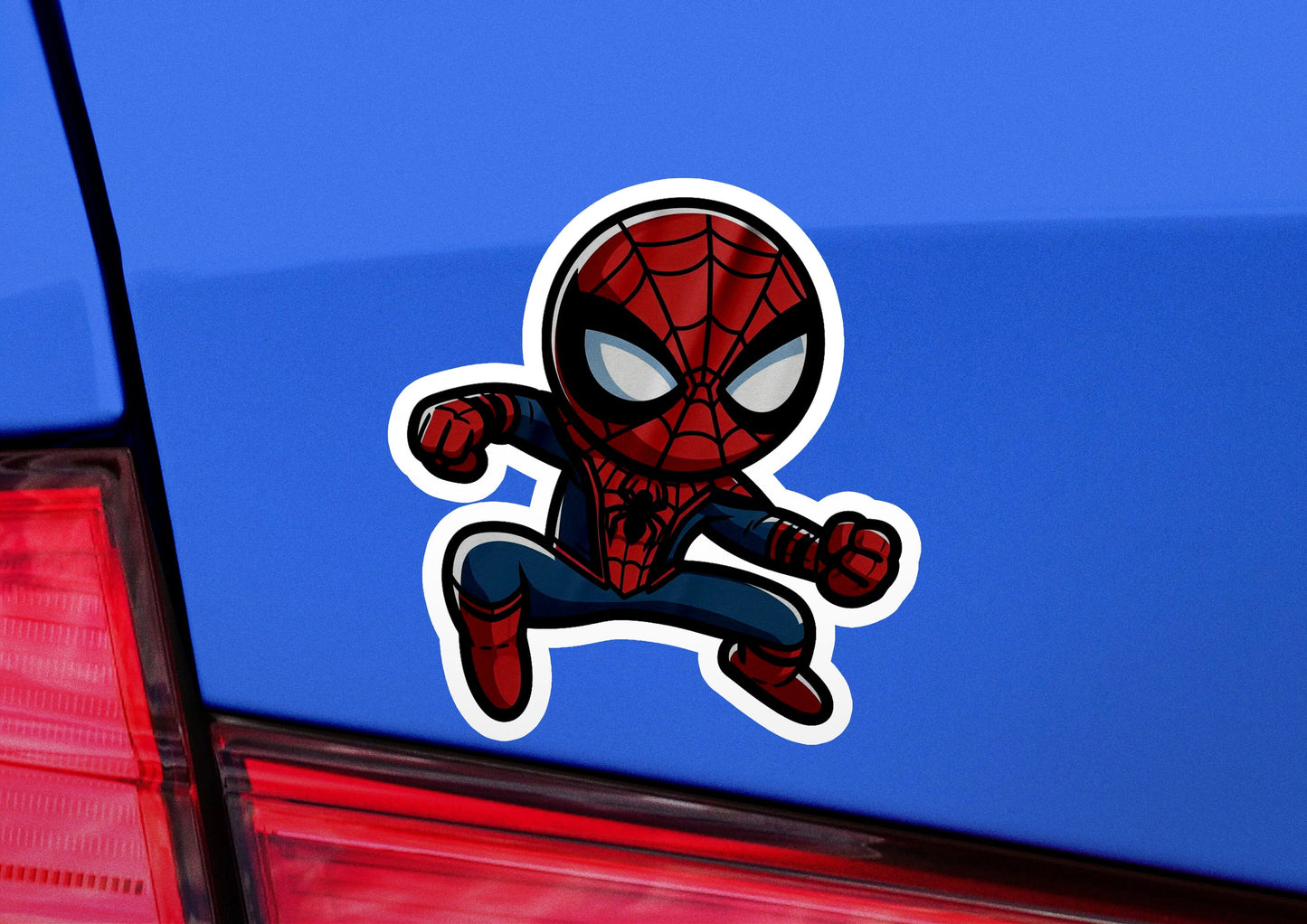 a spider man sticker on the back of a car