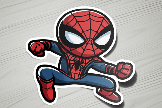 a sticker of a spider man running