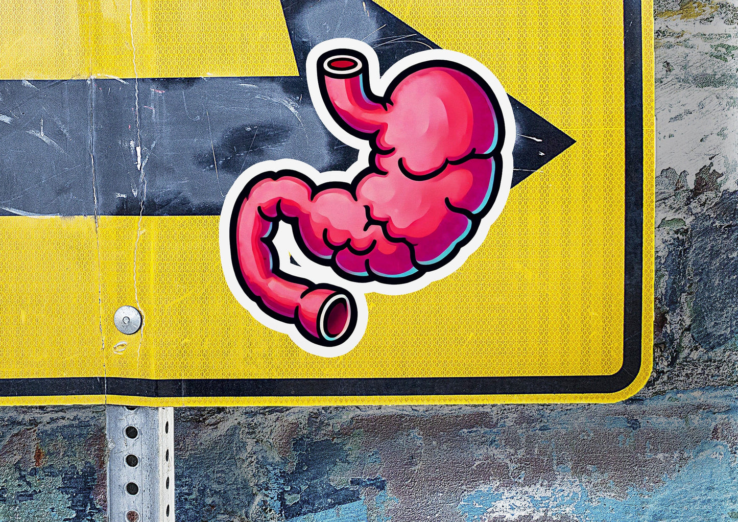 a street sign with a drawing of a stomach on it
