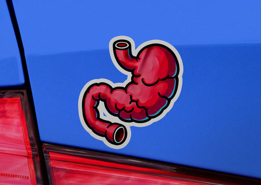 the tail end of a car with a sticker on it