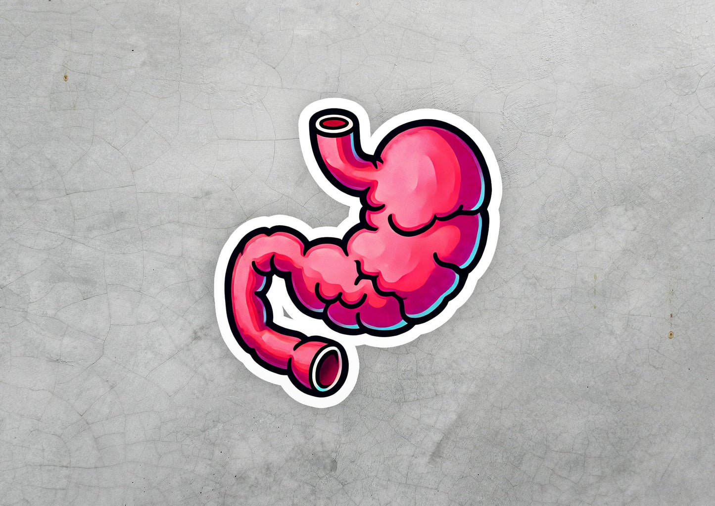 a sticker of a pink stomach on a gray background