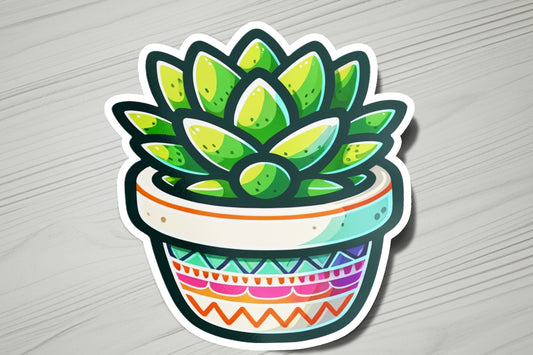 a sticker of a potted plant on a table