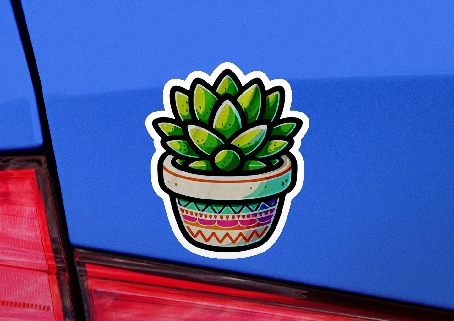 a sticker of a potted plant on the back of a car