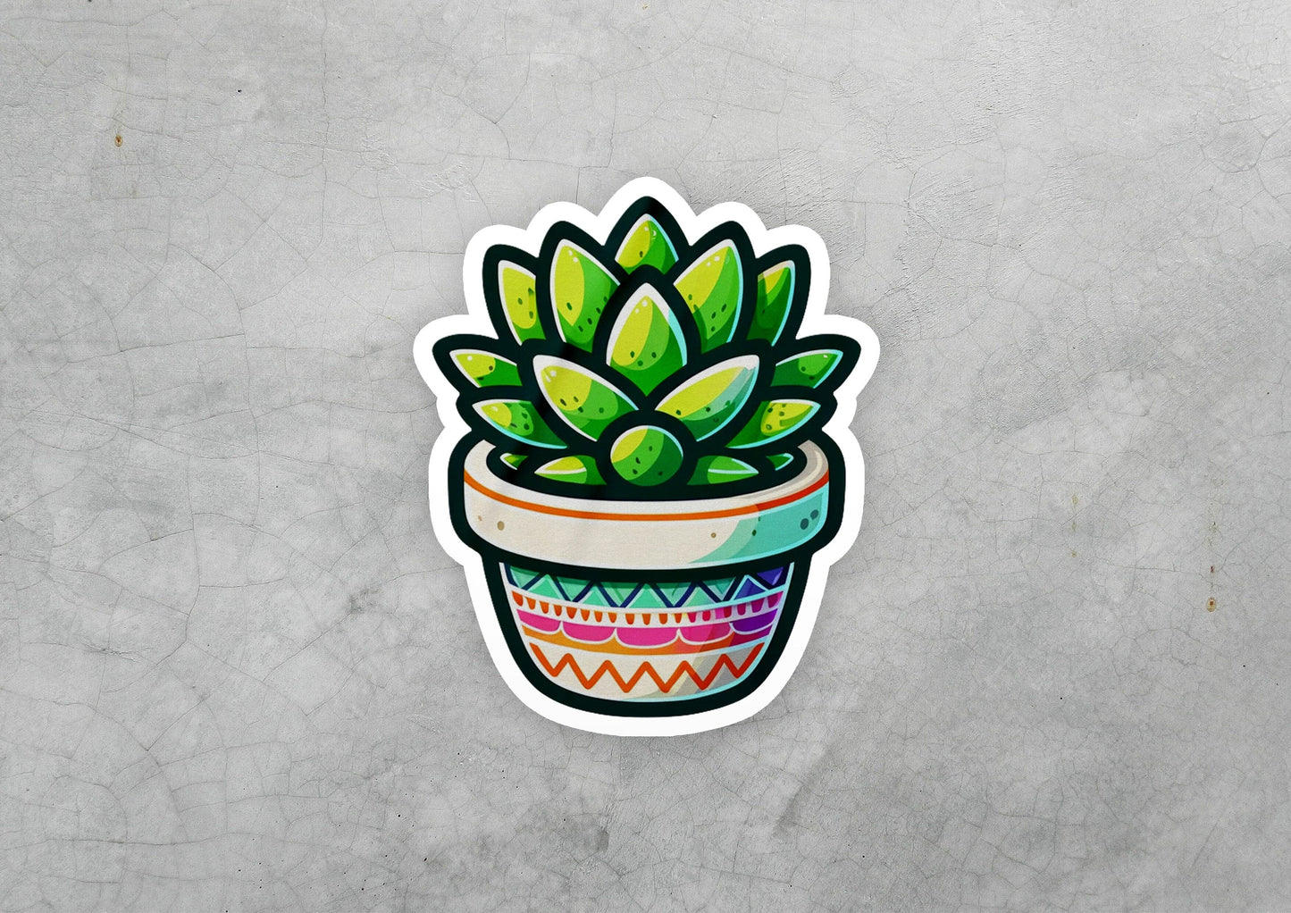 a sticker of a potted plant on a concrete surface