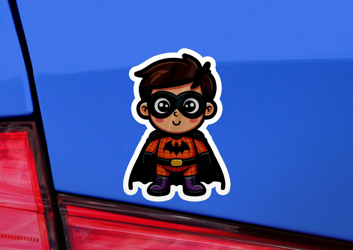 a sticker of a boy dressed as a super hero