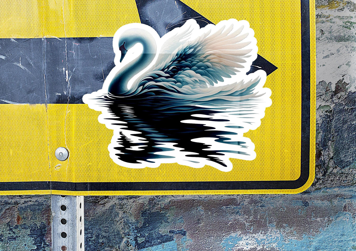 a sticker of a swan on a street sign