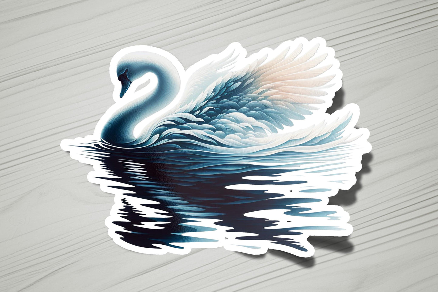 a sticker of a swan swimming on a body of water