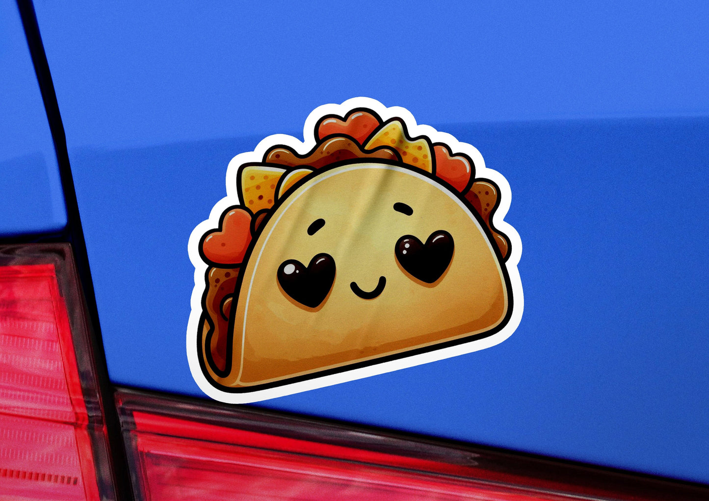 a sticker of a taco on the back of a car