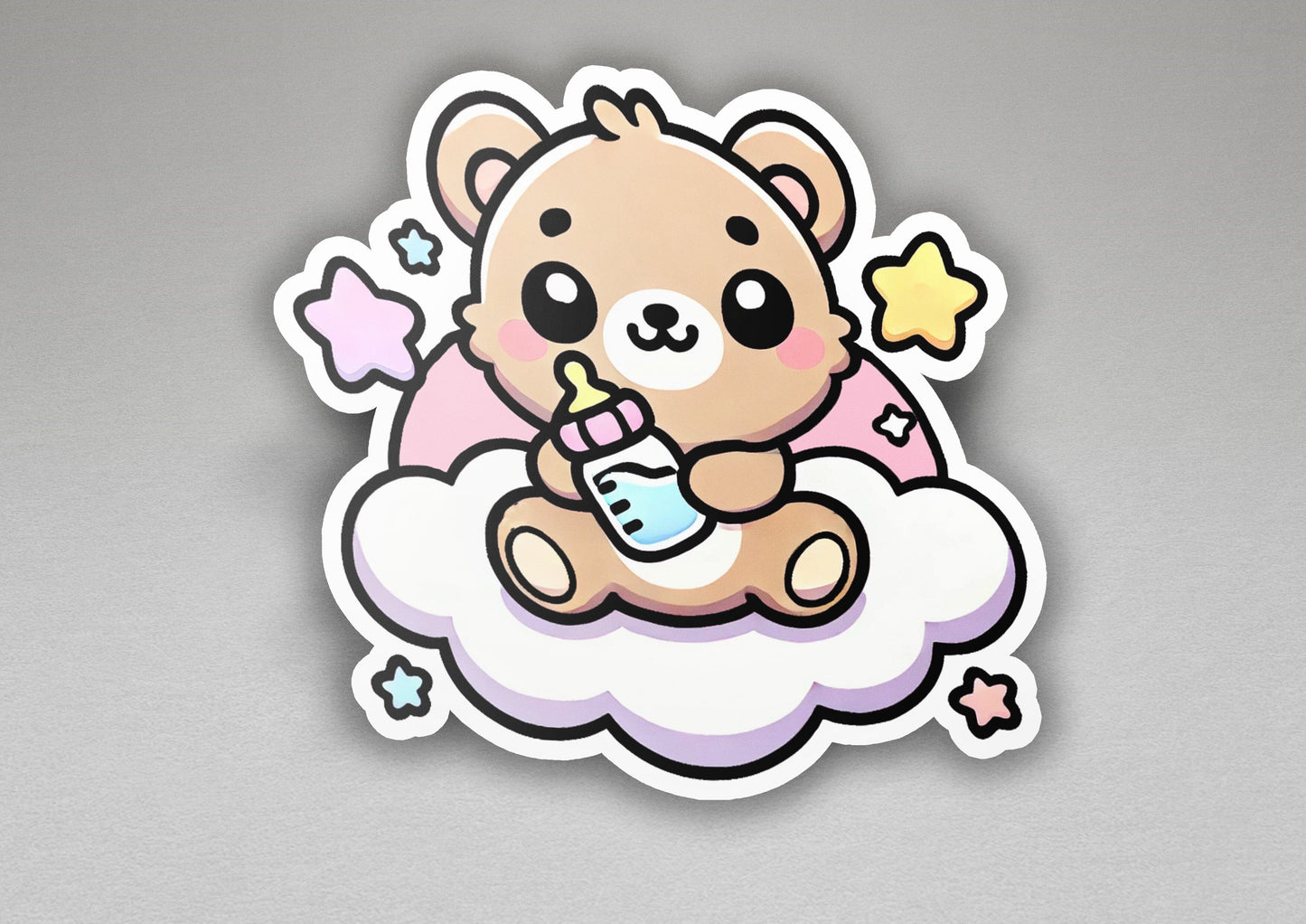 a sticker of a teddy bear sitting on a cloud