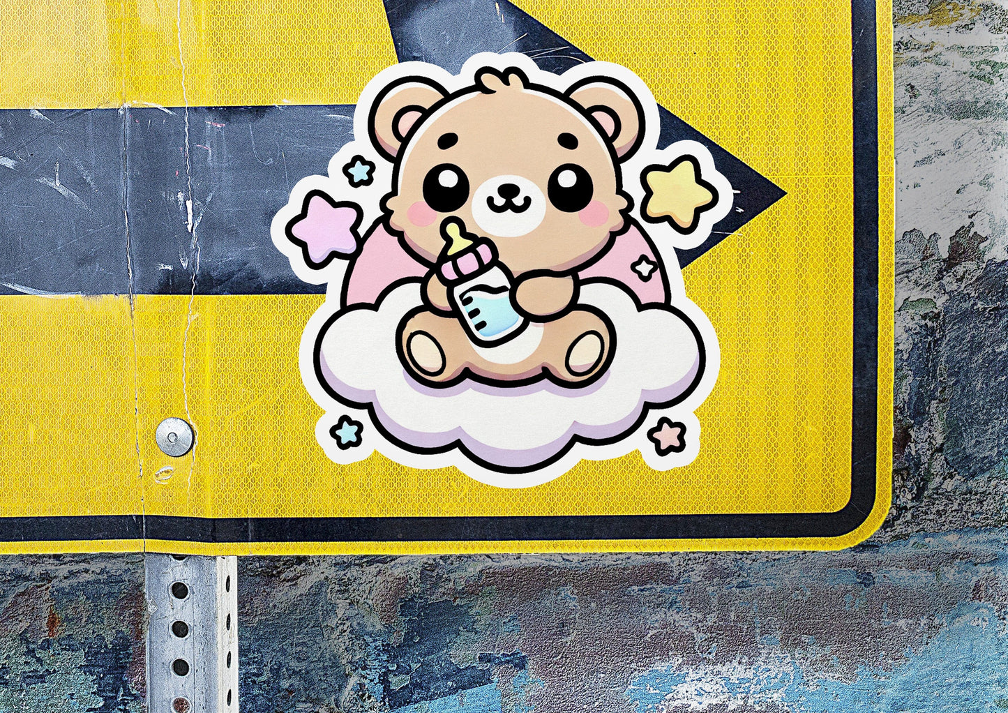 a sticker of a teddy bear sitting on top of a cloud