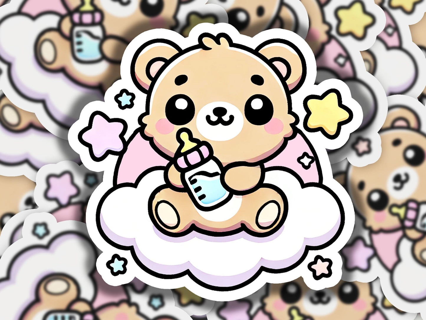 a sticker of a teddy bear sitting on a cloud