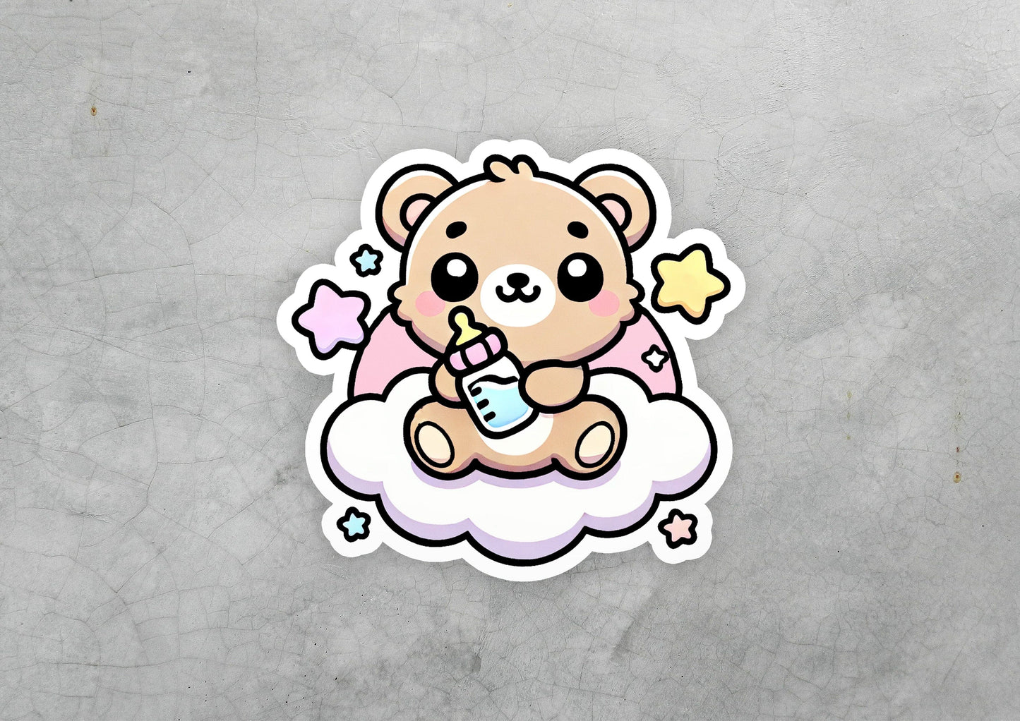 a sticker of a teddy bear sitting on top of a cloud