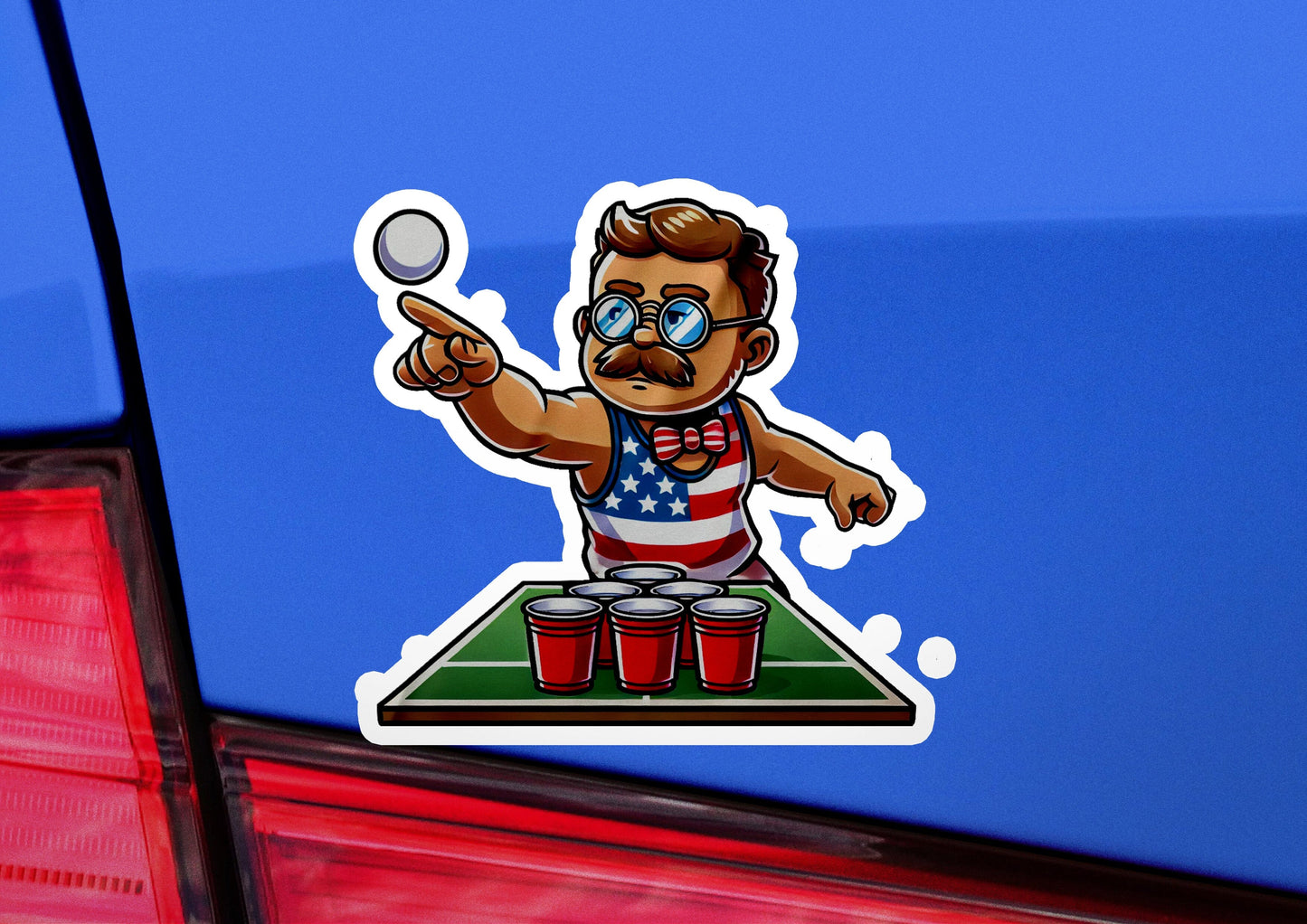 a sticker of a cartoon character juggling
