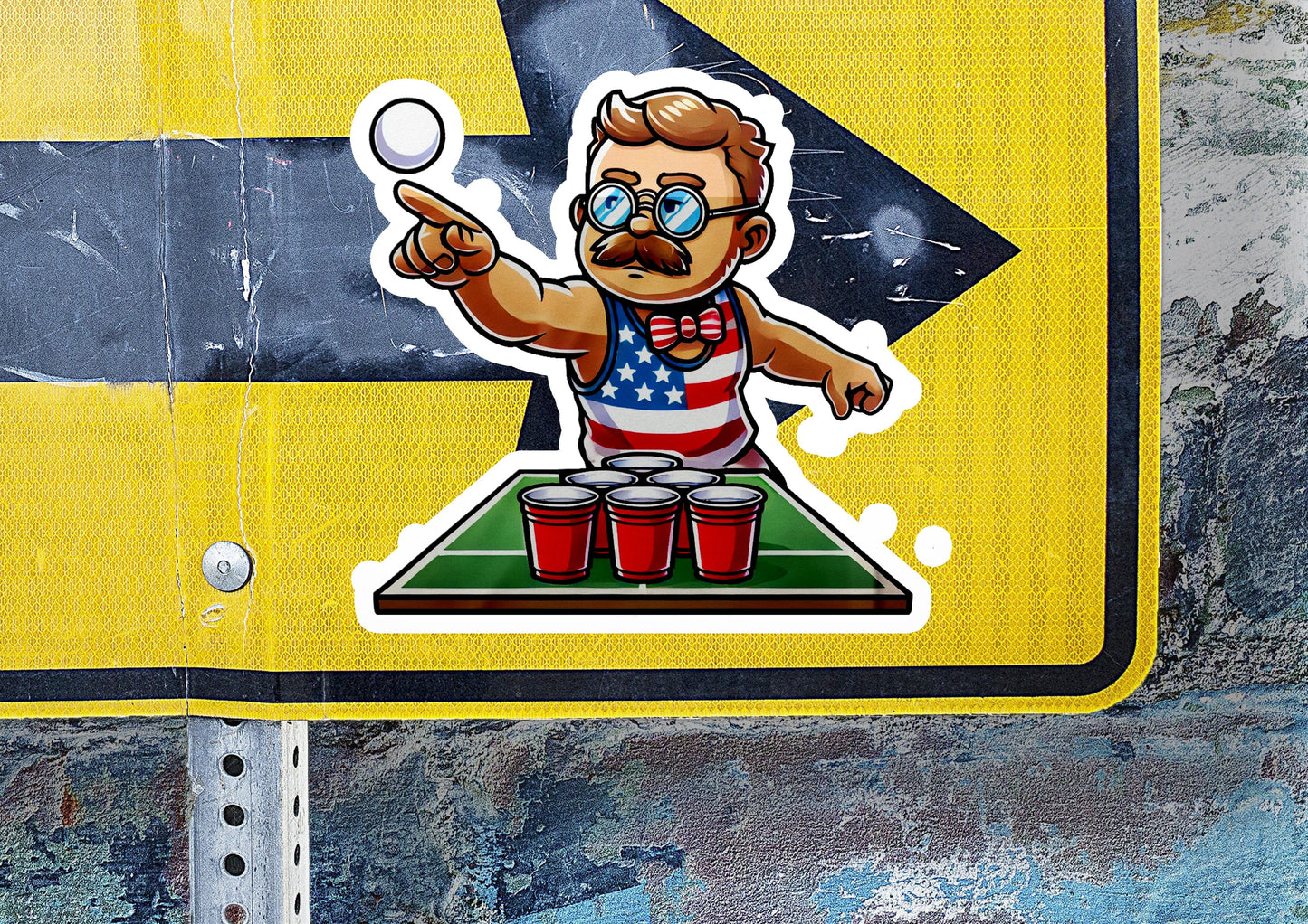 a sticker of a man juggling on a street sign