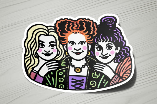 a sticker of three women with orange hair