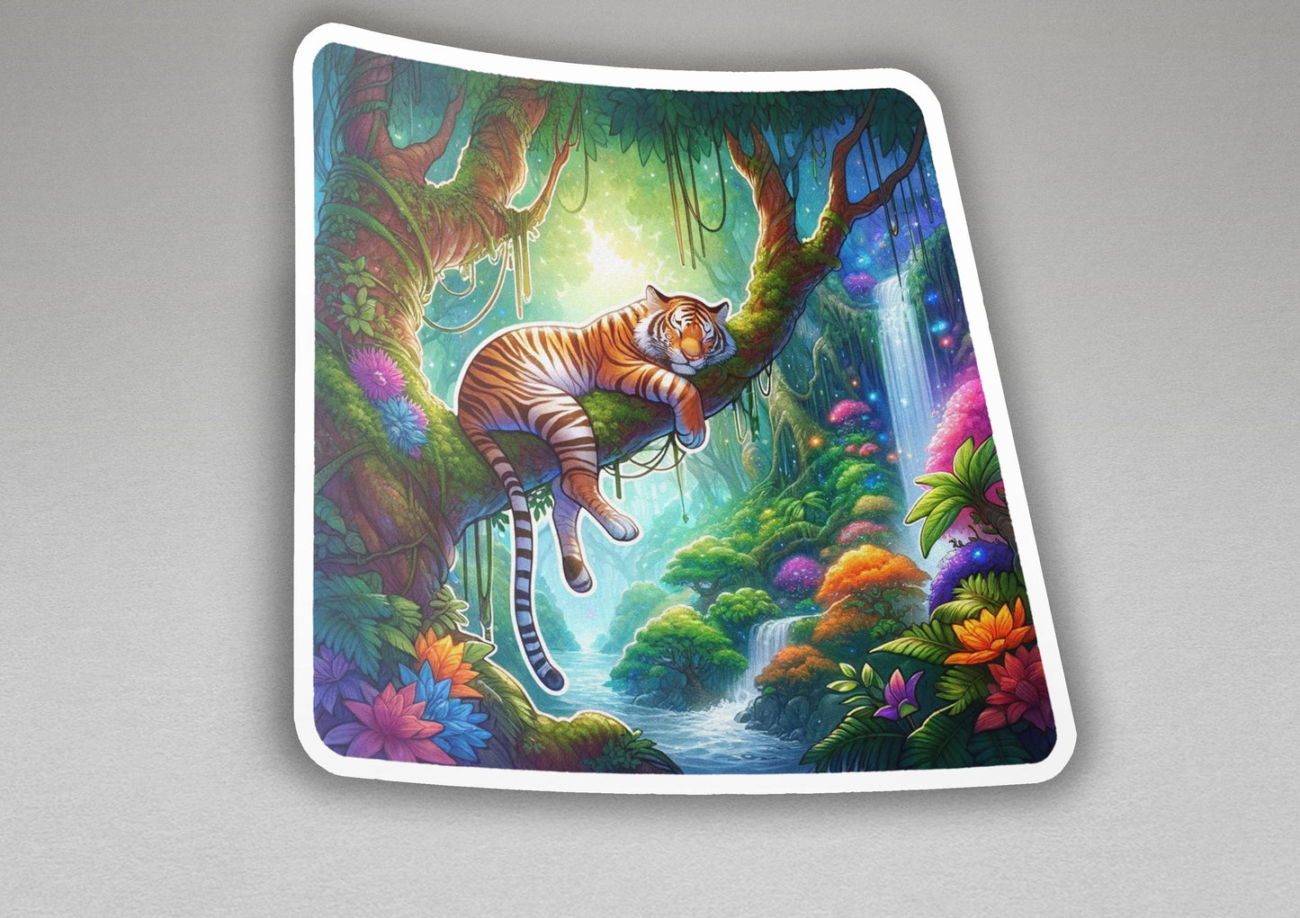 a picture of a tiger sleeping in a tree