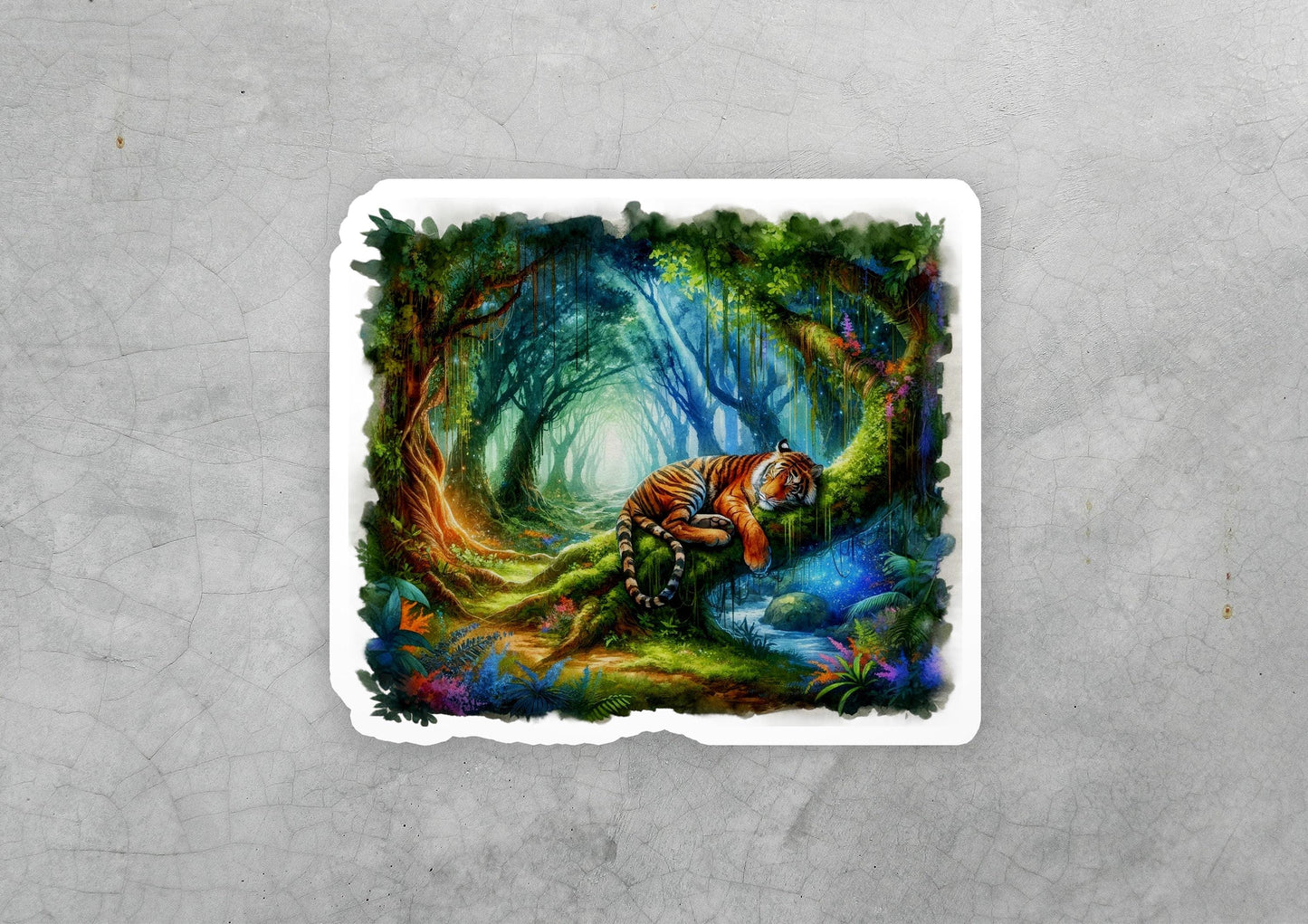 a painting of a tiger in a forest