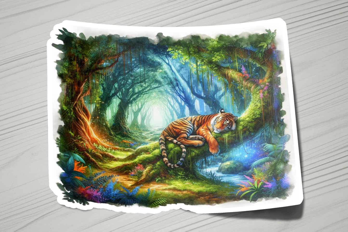 a painting of a tiger in a forest