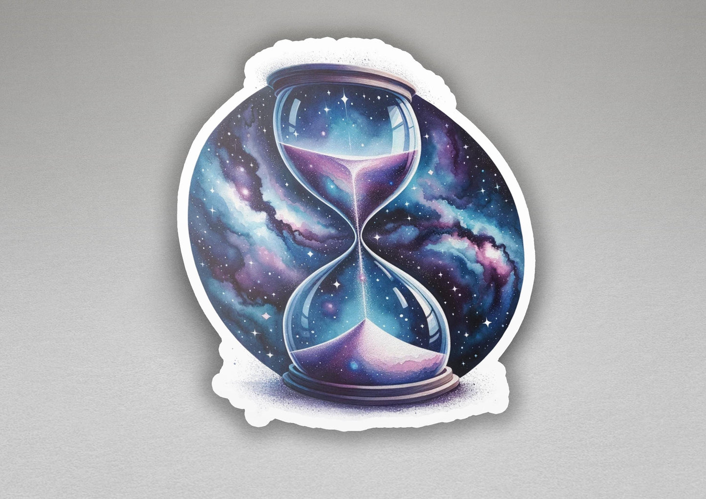 a sticker with a picture of an hourglass