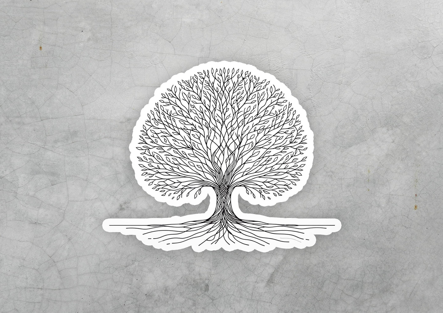 a sticker of a tree with roots on it