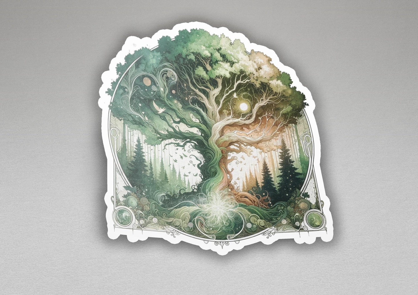a sticker with a picture of a forest