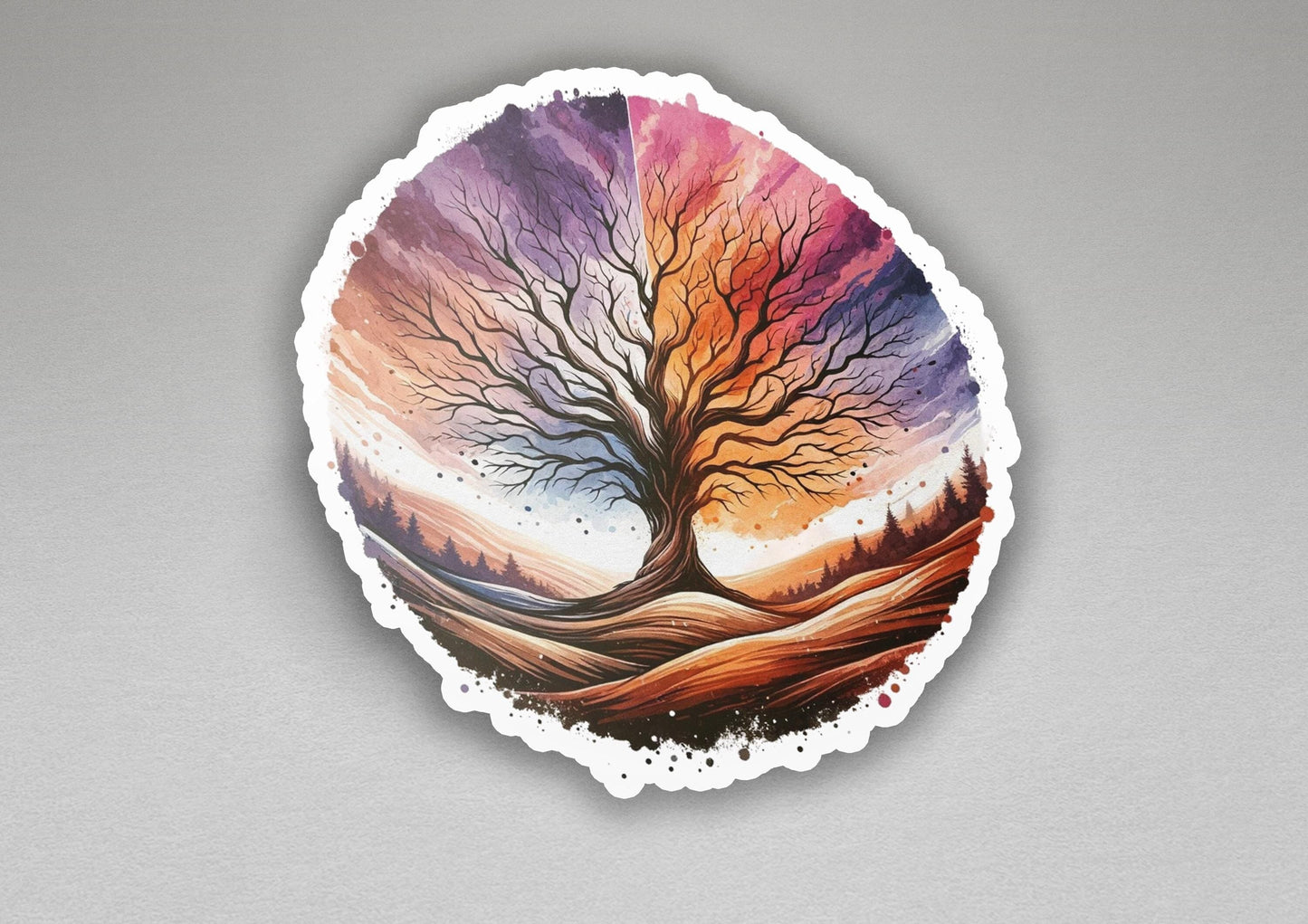a sticker with a tree painted on it