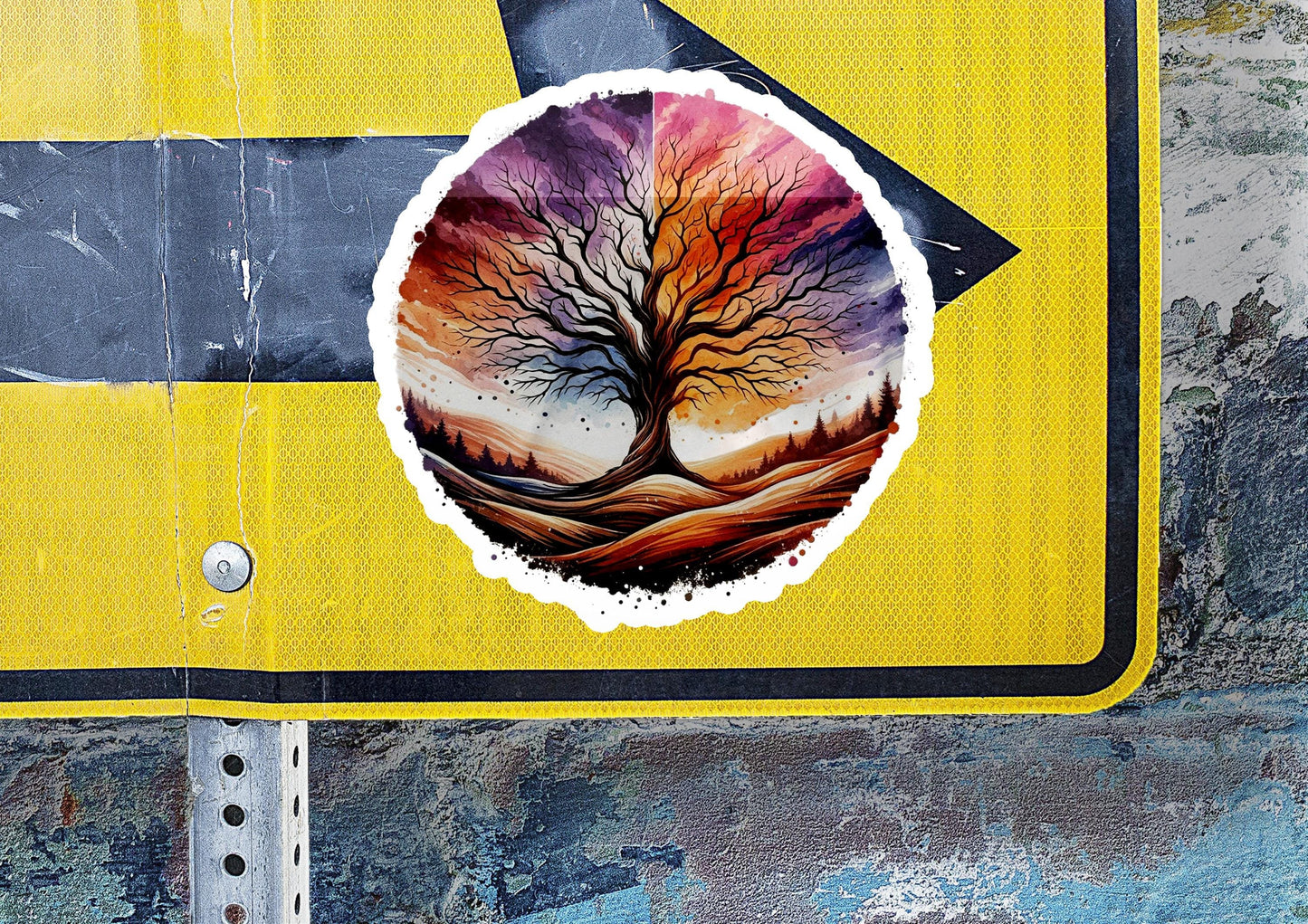 a sticker of a tree on a street sign