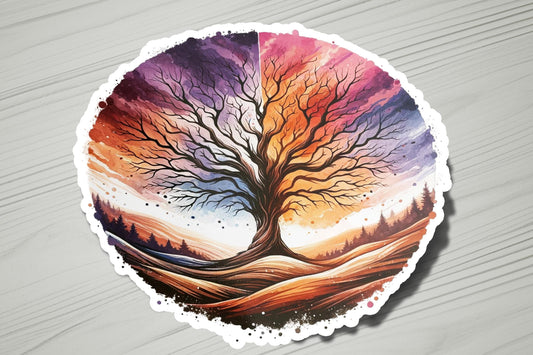 a sticker with a tree painted on it