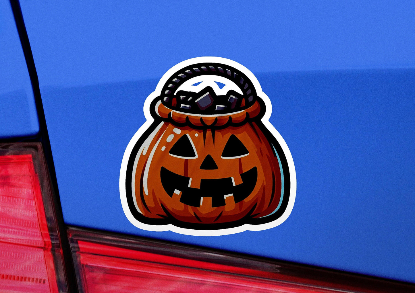 a sticker of a pumpkin basket with a jack - o'- lantern on