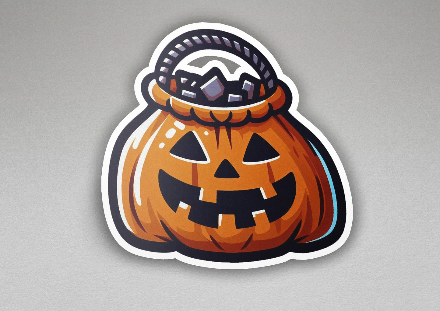 a sticker of a pumpkin with a basket on it