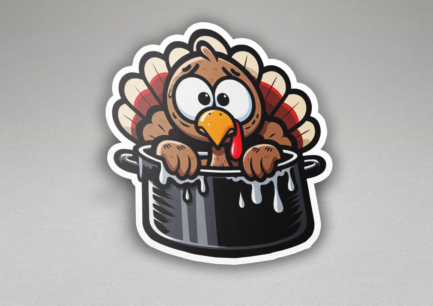 a sticker of a turkey sitting in a bucket