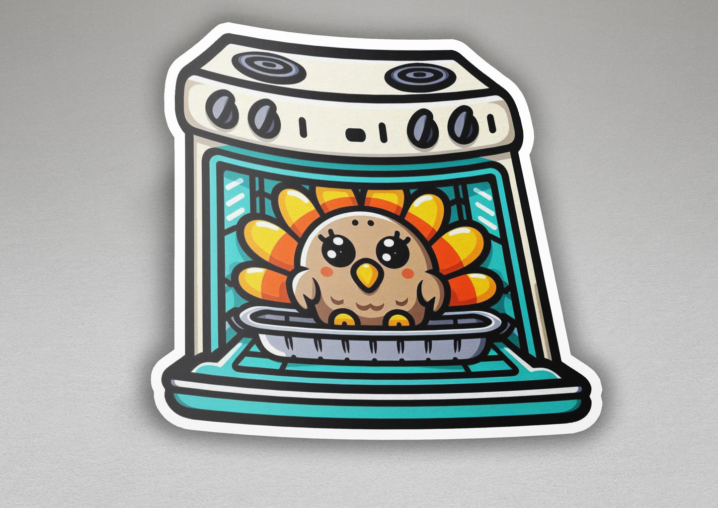 a sticker of a turkey in a microwave oven