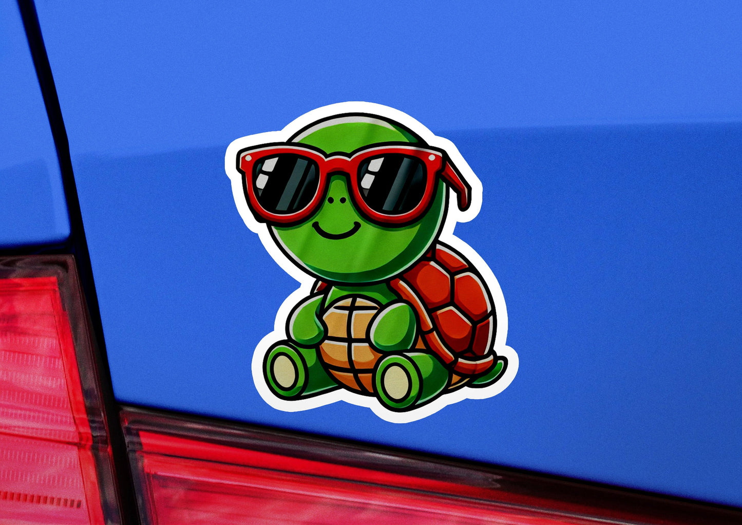 a sticker of a turtle wearing sunglasses