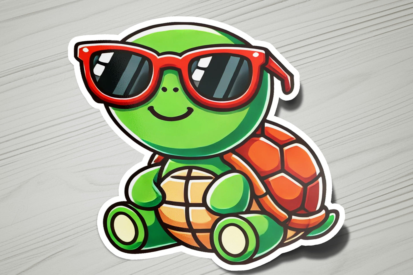 a sticker of a turtle wearing sunglasses