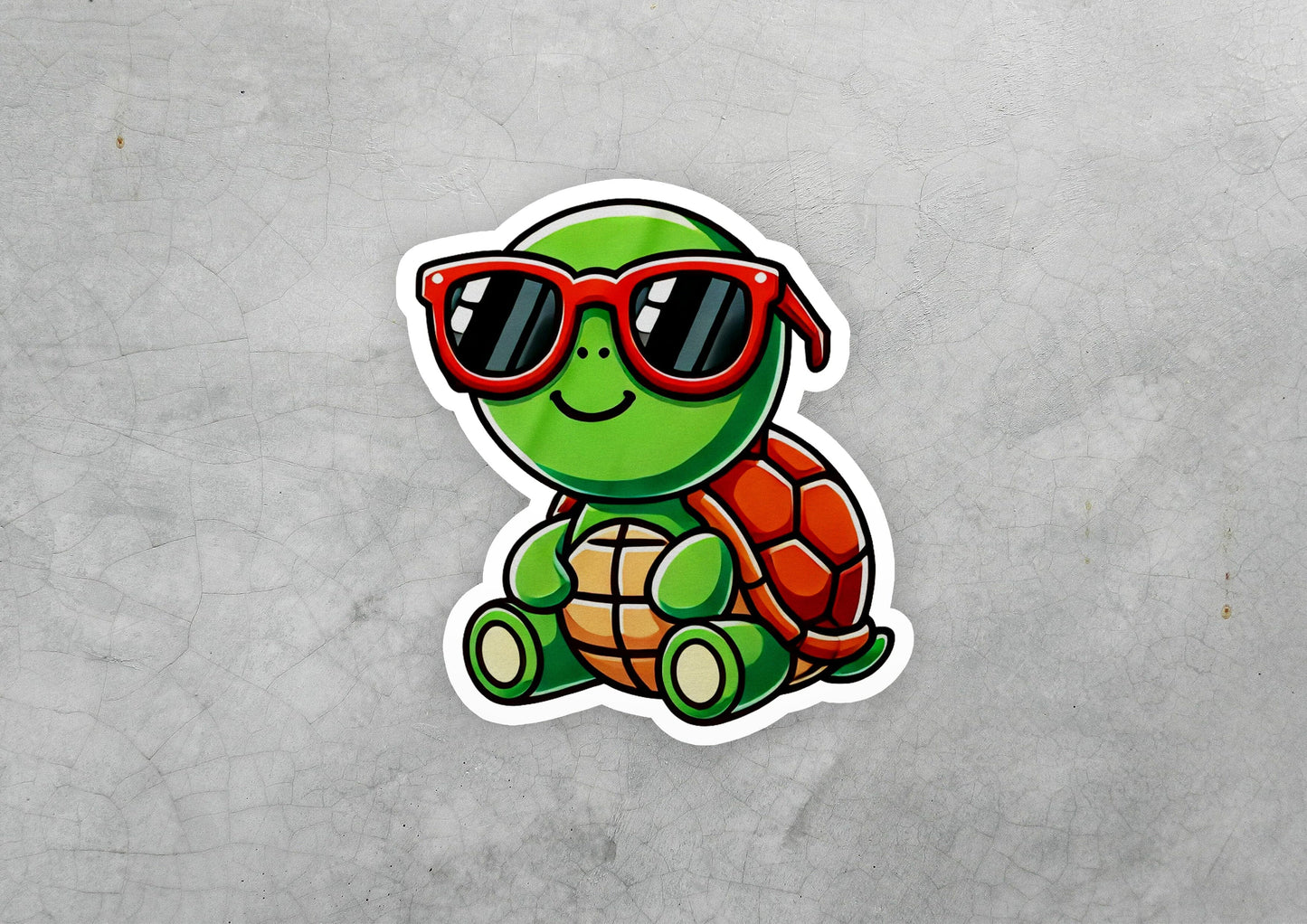 a sticker of a turtle wearing sunglasses