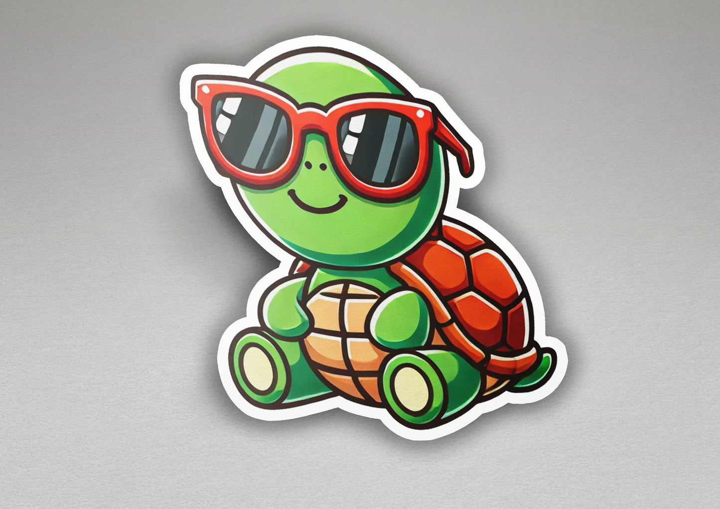 a sticker of a turtle wearing sunglasses