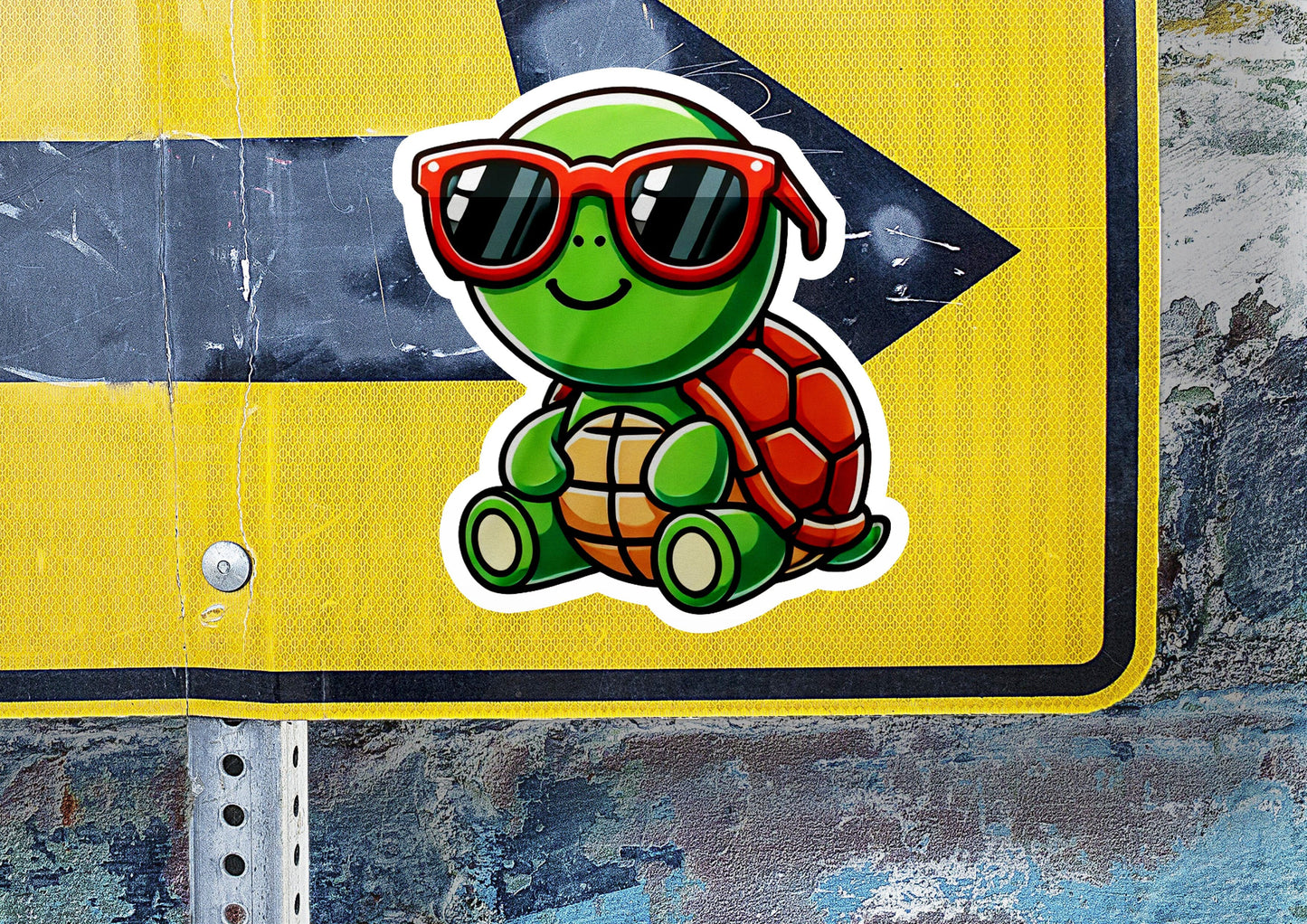 a sticker of a turtle wearing sunglasses