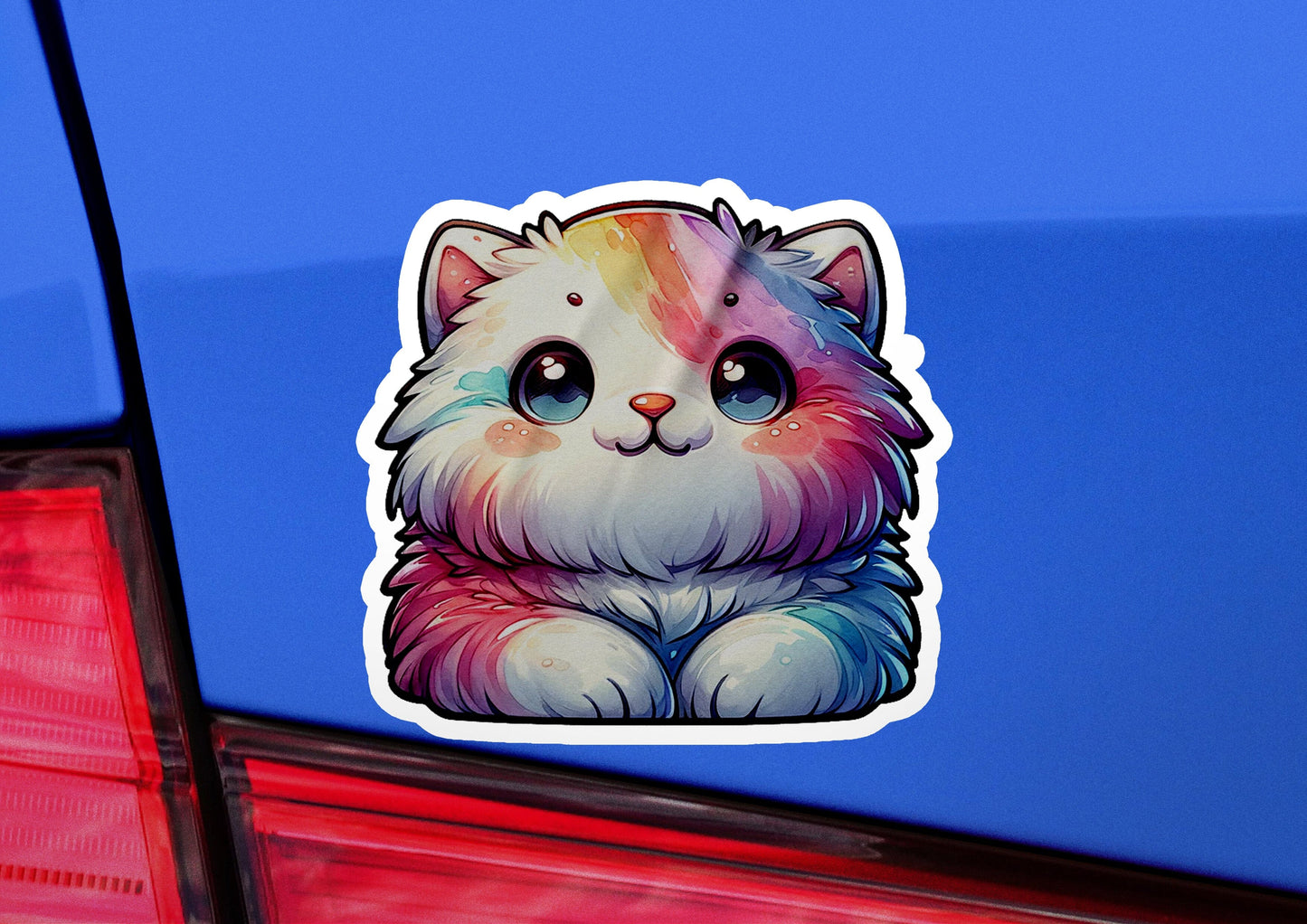 a sticker of a cat sitting on the back of a car